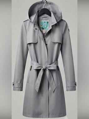 Ookpik Women's Gray Hooded Trench Coat with Belt